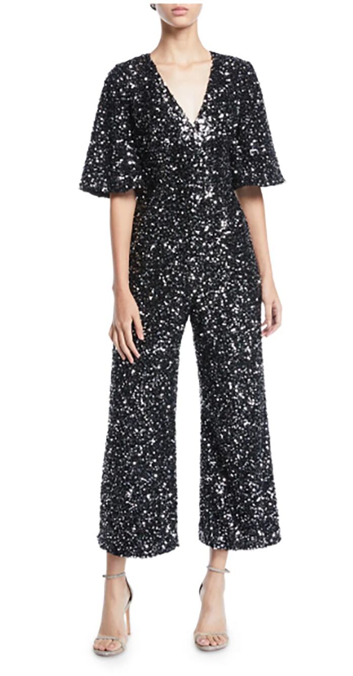Black Halo EVE Laurel Berman Kacie Sequin V-Neck Jumpsuit Black - Size 0